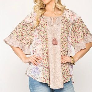 FLORAL MIXED PRINT SLEEVE TOP 🚨🚨LOW STOCK